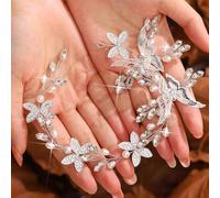 Unicra Cerchietto per capelli da sposa a forma di rampicante con farfalla e cristalli argentati, accessorio per capelli da sposa con perle, per donne e damigelle
