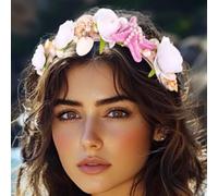 Unicra Cerchietto per capelli da sposa e spiaggia, con stella marina, accessorio per capelli con perle e fiori, per donne e ragazze (D)