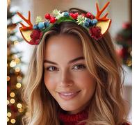 Unicra Fascia natalizia con corna di cervo e fiori, cerchietto per capelli con corna di cervo, accessorio per Halloween, per donne e ragazze (07)