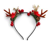 Unicra Fascia natalizia con corna di cervo e fiori, cerchietto per capelli con corna di cervo, accessorio per Halloween, per donne e ragazze (09)