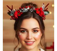 Unicra Fascia natalizia con corna di cervo e fiori, cerchietto per capelli con corna di cervo, accessorio per Halloween, per donne e ragazze (10)