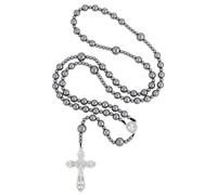 UNICRAFTALE 1 collana di perle di ematite con pietra sintetica a croce al centro, extra lunga per l'uso quotidiano da donna e da uomo, 78cm, Ematite non magnetica