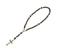 UNICRAFTALE 1 collana grande da 39 cm, con perle naturali di occhio di tigre, marrone cocco, lunga con ciondolo a forma di croce in bronzo anticato, per uomo e donna