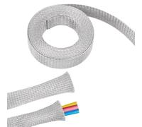 UNICRAFTALE 1" Guaina Intrecciata In Acciaio Inossidabile Larga Guaina Schermante per Cavi Cinghie di Messa A Terra Protezione In Rete Metallico Piatta Flessibile Espandibile Scalabile Filo Piatto