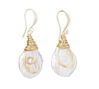 UNICRAFTALE 1 paio Orecchini Pendenti di Perle Orecchini Placcati In Oro 14K Veri Orecchini Pendenti di Perle D'Acqua Dolce Orecchini Pendenti di Perle Naturali con Avvolgimento In Filo per Donne