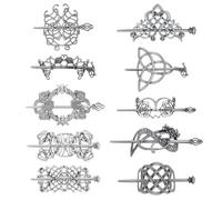 UNICRAFTALE 10 fermagli per capelli vichinghi, stile vintage, con nodo antico, in metallo, argento antico, stile celtico, fermaglio per capelli, stile retrò vichingo, accessori da donna, 25,5 - 58,5