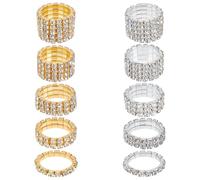 UNICRAFTALE 10 pezzi 2 colori strass elastici 10 stili oro argento cristalli anelli intarsiati anello pollice anello per il dito piccolo cristallo impilabile set di accessori per diamanti elastici