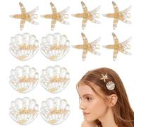 UNICRAFTALE 12 pezzi 2 diversi fermagli per capelli con stelle marine dorate per donna, piccoli fermagli per capelli in resina sintetica a conchiglia, per le vacanze estive, feste in spiaggia alle