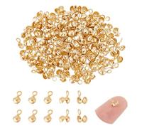 UNICRAFTALE 150 pz 24K Placcato Oro Perline Punte A Conchiglia Perline Crimpate 3mm Pieghevoli Punte A Conchiglia Perline Note Coperchio Aperto Tappo Terminale Nodo per Gioielli Foro 1.2mm