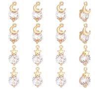UNICRAFTALE 16 ciondoli in vero oro 18 carati, con pietra portafortuna, con strass, ciondolo a forma di luna e stella, in metallo, per la creazione di gioielli fai da te