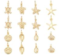 UNICRAFTALE 16 pezzi 8 stili Ciondolo a forma di conchiglia, stella marina, tartaruga placcato in oro 18 carati, creature marine, animale marino, ciondolo a forma di tartaruga, decorazione estiva