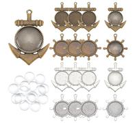 UNICRAFTALE 16 set di 2 ciondoli vuoti a forma di ancora e timone di comando, 2 colori, set di vassoi in bronzo anticato e platino, in metallo, per gioielli fai da te