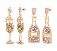 UNICRAFTALE 2 paia di orecchini con strass a forma di una bottiglia di champagne lunga Martini bicchiere di vino orecchini 2 stili bellissimi orecchini da cocktail nuovi alcolici orecchini per