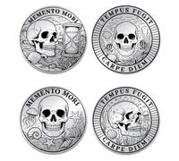 UNICRAFTALE 2 Pezzi 2 Stili Memento Mori Moneta Novità Tempus Fugit Stoica Sfida Moneta EDC Scheletro Subacqueo Stoico Sfida Monete Momento Mori Stoicismo Regali Per Uomini Donne