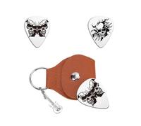 UNICRAFTALE 2 plettri per chitarra, in acciaio inox, con motivo a farfalle, personalizzati, con custodia in pelle PU, per amanti dei musicisti fai da te, compleanno