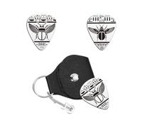 UNICRAFTALE 2 plettri personalizzati per chitarra, portachiavi con incisione su un lato, simbolo dell'insetto egiziano, plettro in acciaio inox, con custodia in pelle PU, set di plettri per compleanno
