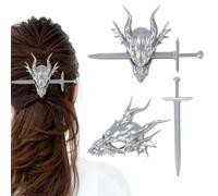 UNICRAFTALE 2 Set di bastoncini per capelli teschio di drago in resina osso clip per le donne grigie accessori per capelli fantastici gotici, Halloween Cosplay forcina drago