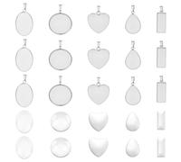 UNICRAFTALE 20 Set 5 Stili Cabochon Impostazioni per Ciondoli 304 Acciaio Inossidabile Fai Da Te Kit per Creazione di Ciondoli con Lunetta Vuota Cuore Ovale A Goccia Rettangolare Base Cabochon