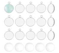 UNICRAFTALE 20 Set Impostazioni Cabochon per Ciondoli in Acciaio Inossidabile 20mm Vassoi Ciondolo Bezel Vuoti Rotondi Piatti Kit per Realizzazione Ciondoli e Cabochon in Vetro Trasparente per Collana