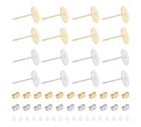 UNICRAFTALE 200 pz 2 colori Orecchini A Bottone Piatti In Acciaio Inossidabile con Anello per Orecchini In Metallo con Retro per Orecchini Cuscinetti per Orecchini Vuoti Rotondi Piatti