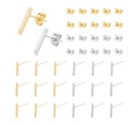 UNICRAFTALE 20Pz 2 Colori Perni per Orecchini Rettangolo Orecchini A Bottone Perno per Orecchini In Metallo con 20Pz Dadi per Orecchie In Ottone e Anello Lungo 12.5mm per Creazione di Gioielli