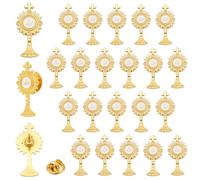 UNICRAFTALE 25 spille religiose per la prima comunione smaltate platino croce calice design sacra cattolica Spirit Cross, spille da bavero per aiutanti della comunione, Metallo