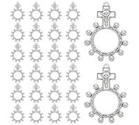 UNICRAFTALE 26 pezzi Anello rosario tibetano con ciondolo a croce vintage crocifisso con anello in lega componenti fai da te per gioielli religiosi e preghiere cristiane, Lega di acciaio