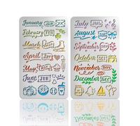 UNICRAFTALE 2Pz Stencil Metallo Mese per Diario, Modello in Acciaio Inox per Data, Anno, Parole, Modelli di Calendario per Carnet, Agenda, Scrapbook, Disegno, Incisione, Pirografia, Fai da Te