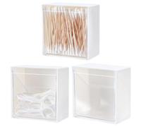 UNICRAFTALE 3 pezzi porta cotone montabile a parete per elastici per capelli scatola di immagazzinaggio in plastica per cotone asta porta palline di cotone bianco con coperchio a dondolo e 3 adesivi