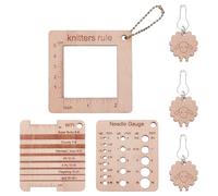 UNICRAFTALE 3 righelli per lavori a maglia in legno in 3 stili, utensili quadrati in legno, righello da cucito con 3 bottoni di marcatura e catena a sfere, per cucito artistico, lavori a maglia e fai