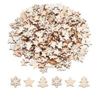 UNICRAFTALE 3 sacchetti di ornamenti natalizi in legno grezzo ritagliati pezzi in legno bianco stella verniciabile decorazioni natalizie piccole fiocco di neve fetta di legno 1,4 ~ .175 x 1,5 x 0,2 cm