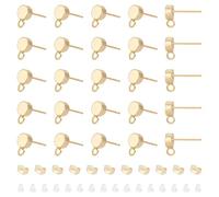 UNICRAFTALE 30 pezzo di Orecchini A Bottone In Ottone Veri Orecchini Placcati In Oro 18K Piatti Rotondi Perni con Anello e 60 dadi In Plastica per Gioielli DIY Creazione di Orecchini Pendenti