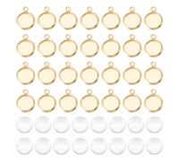 UNICRAFTALE 30 Set di vassoi di supporto per Cabochon Cabochon vassoi medaglioni rotondi da 8 mm vassoi bianchi con base in vetro Cabochon fabbricazione di gioielli foro da 1,5 mm, 13x10x2mm, Ottone