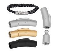 UNICRAFTALE 3Set Chiusura A Baionetta In 3Colori 304 Chiusure per Collana A Baionetta In Acciaio Inossidabile con Chiusura A Colonna con Pulsante Foro Da 5 mm Cordoncino In Pelle con Tappo A Pressione