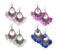 UNICRAFTALE 4 paio Orecchini Gypsy con Disco Colorato Orecchini Etnici In Bronzo Antico Tradizionali Tempio Gioielli Boho Orecchini Vintage Indiani Regalo di Nozze per Donne e Ragazze