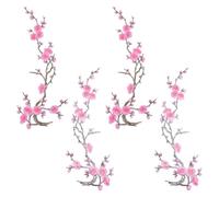 UNICRAFTALE 4 Pezzi Ricamati Ciliegie Appliques TermoCollant Floreale Lungo Fiore Rosa Profondo Decorazioni Per Cappelli Camicie Scarpe Borse 12.5x39 cm
