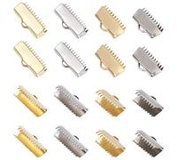 UNICRAFTALE 48 pz 8.5/10.5/15/20.5mm Ribbon Crimp Ends in Acciaio Inox Ribbon Ends Golden & Stainless Steel Color Rectangle Leather Crimp Ends for Jewelry