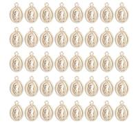 UNICRAFTALE 50 mini piastre Vergine Maria Ovale placcate oro 24 K con piccolo foro da 1,2 mm per la creazione di gioielli fai da te 12,5 mm lungo in ottone