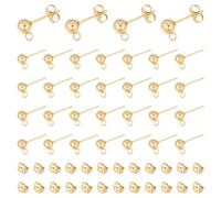 UNICRAFTALE 50 paio di Orecchini A Perno Placcati In Oro 18K con Perno A Sfera Dorato Da 16mm con Dadi e Anello per La Creazione di Gioielli