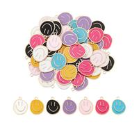 UNICRAFTALE 70Pz 7 Colori Sorriso Ciondolo Faccia Felice Ciondolo Faccia Sorridente Ciondolo Smaltato Pendenti Dorati Piatto Rotondo Ciondolo In Metallo per Fai Da Te Braccialetto Orecchino Collana