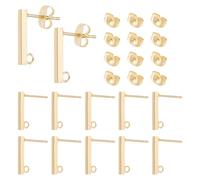 UNICRAFTALE 80 pz Perni per Orecchini Rettangolari Placcato Oro 18K Perni Vero Orecchino A Bottone In Acciaio Inossidabile con Anello e Dadi per Le Orecchie Orecchino In Metallo per Gioielli 15x2mm