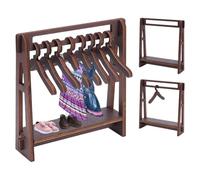 UNICRAFTALE Appendiabiti in legno per bambole con 10 grucce per abiti da bambola, marrone cocco, 19 x 5,2 x 21 cm