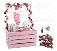 UNICRAFTALE Cassa in legno rosa bambino con 6 grucce cesto portaoggetti per bambini decorazione vite fiore regalo gravidanza futuro genitori