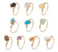 UNICRAFTALE Chakra Anelli di cristallo per donna anelli di pietra preziosa con filo di rame, anello irregolare colorato per donne, 17 mm, Metallo non prezioso