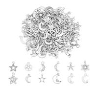 UNICRAFTALE circa 120 Pz 12 Stili Luna Stella Ciondoli Ciondoli Stile Tibetano Ciondoli Argento Antico Ciondoli Pentagramma Ciondoli Luna per Gioielli Orecchini Collana Bracciale Ciondoli per Natale
