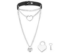 UNICRAFTALE Collana girocollo in pelle nera a forma di cuore per donne O-ring Slip Chain Choker lunga collana con fibbia regolabile Punk gotico gioielli accessori per regali di Halloween