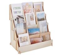 UNICRAFTALE Espositore di biglietti di auguri a 4 livelli e 12 scomparti organizer in legno per negozi, porta biglietti per adesivi, cartoline, opuscoli fotografici, 35 x 20 x 38 cm