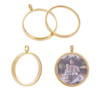 UNICRAFTALE Medaglione a forma di medaglione in acciaio inox placcato oro 18 carati, con ciondolo a forma di medaglione in cristallo, piatto, rotondo, per la creazione di gioielli, Metallo non