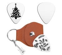UNICRAFTALE Plettri per chitarra in acciaio inox con motivo albero di Natale, 2 stili, 2 pezzi, con custodia in pelle PU marrone, plettro ispiratore, per Natale, per amanti dei musicisti, regali