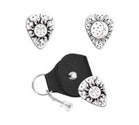 UNICRAFTALE Plettri per chitarra personalizzati porta chiavi plettro per chitarra in acciaio inossidabile inciso doppio lato sole e luna con custodia in pelle PU set di plettri per chitarre
